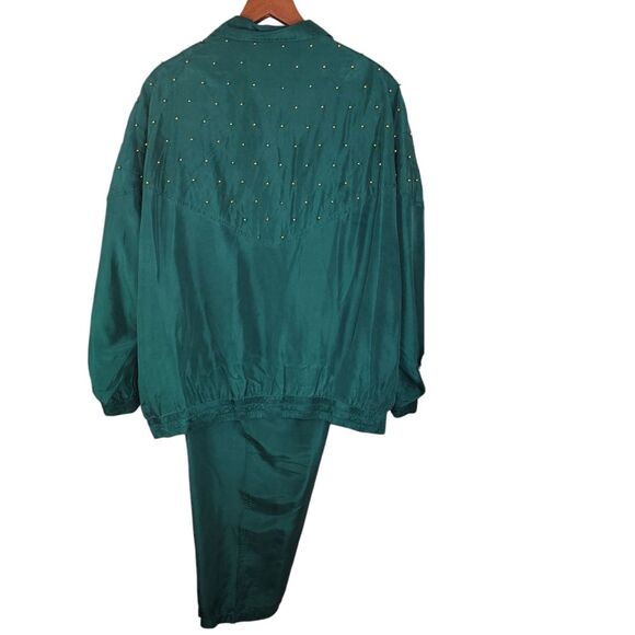 Rhoda Lynne Plus Silk 90s quilted & beaded bomber jacket set suit size 2xl - Picture 2 of 10